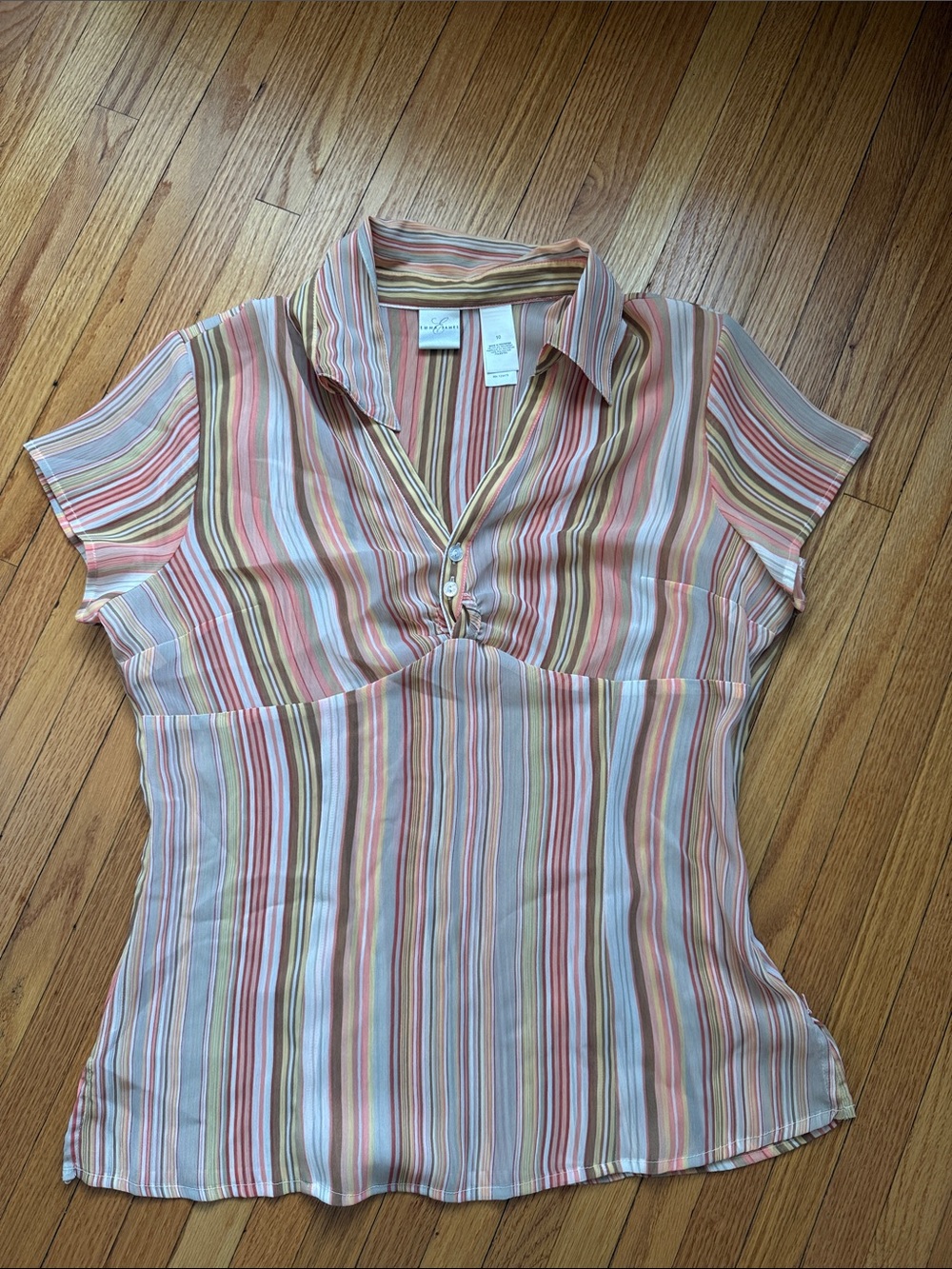 Emma James Pastel Multicolor Striped Collared Short-Sleeve Top